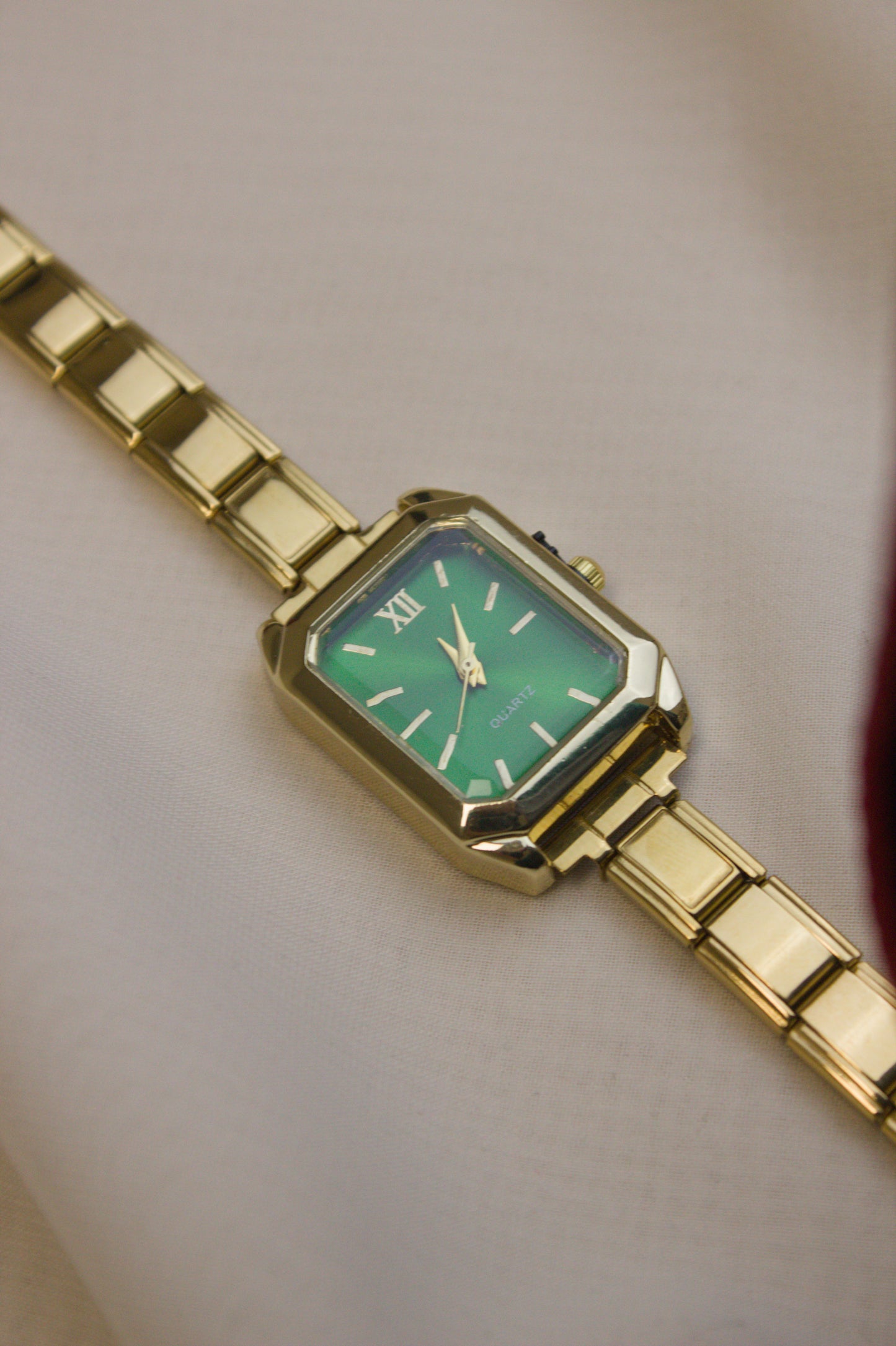 Gold Link Rectangular Emerald Green Dial Italian Watch