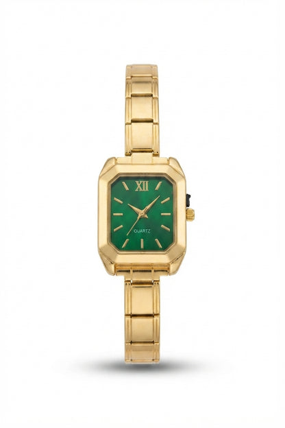 Gold Link Rectangular Emerald Green Dial Italian Watch