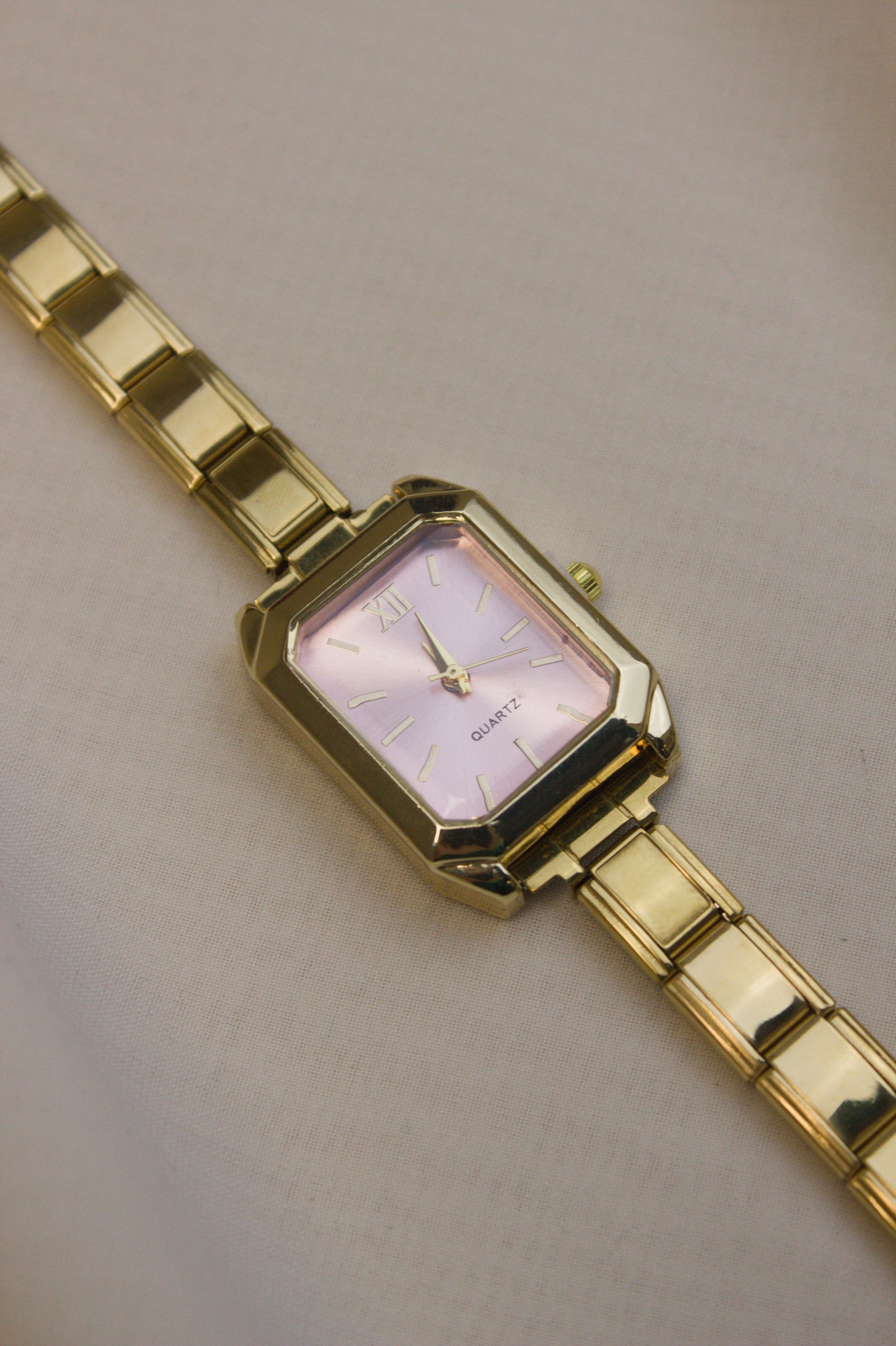Gold Link Rectangular Pink Dial Italian Watch