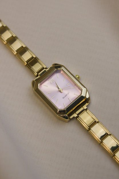 Gold Link Rectangular Pink Dial Italian Watch