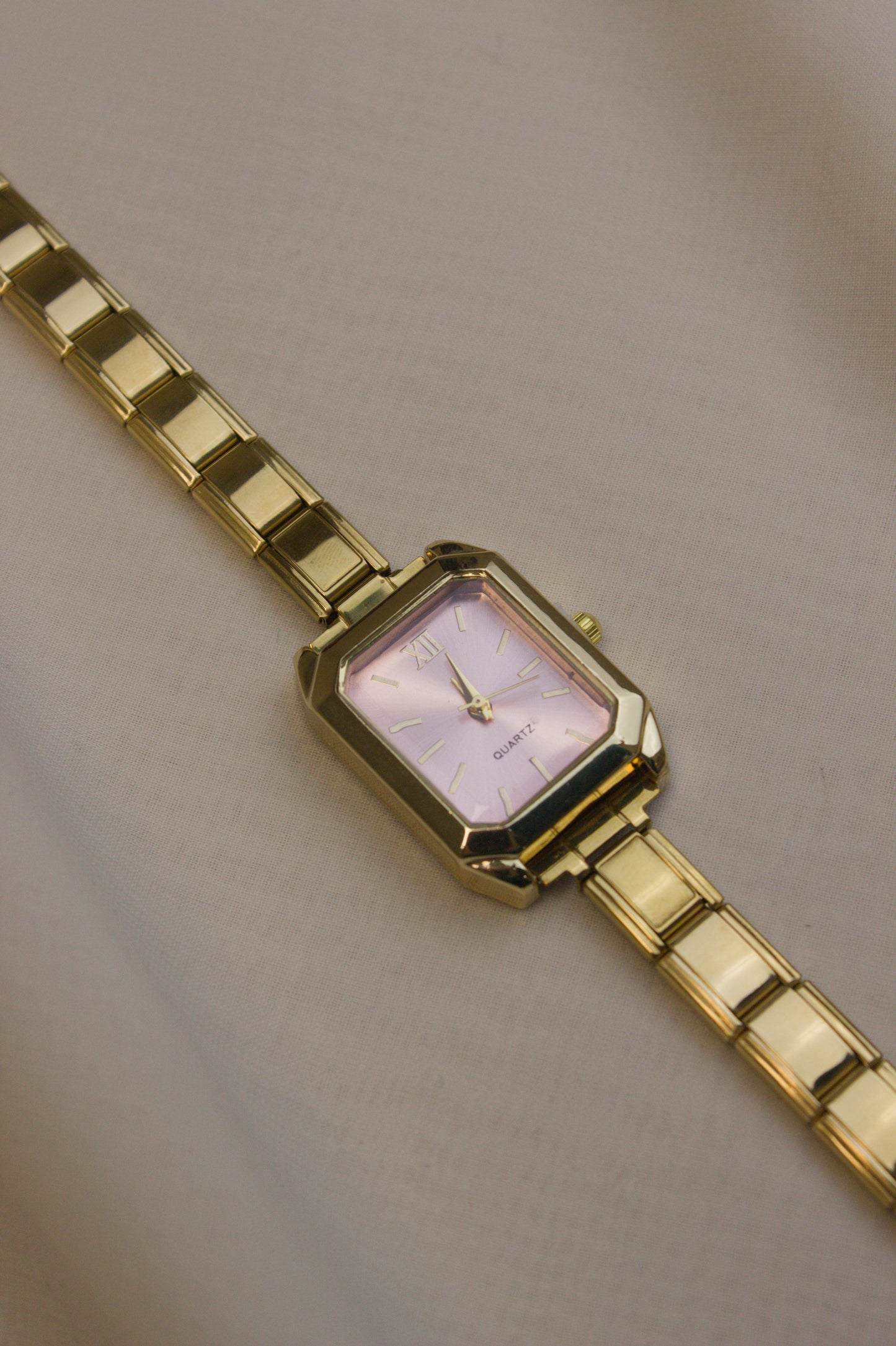 Gold Link Rectangular Pink Dial Italian Watch