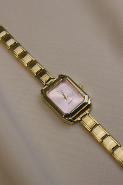 Gold Link Rectangular Pink Dial Italian Watch
