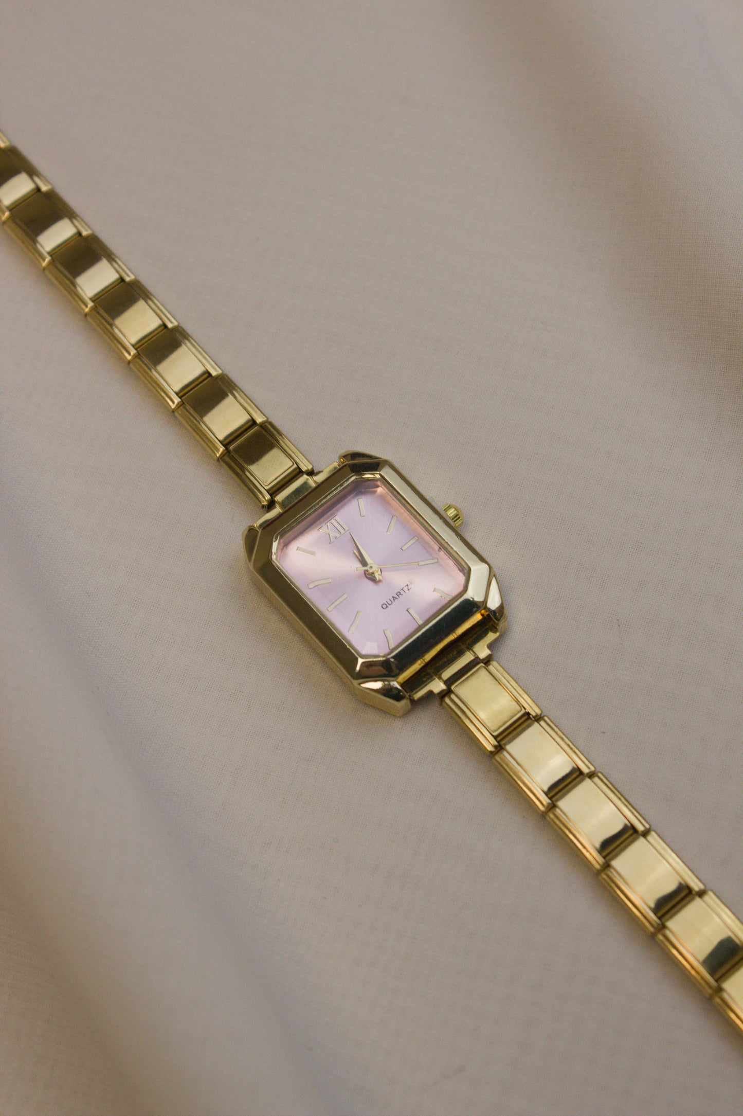 Gold Link Rectangular Pink Dial Italian Watch