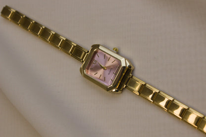 Gold Link Rectangular Pink Dial Italian Watch