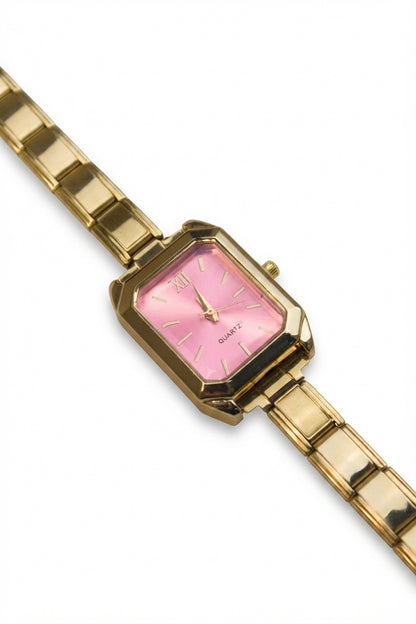 Gold Link Rectangular Pink Dial Italian Watch