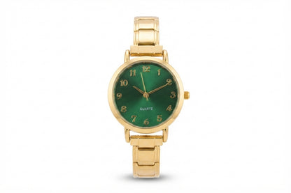 Gold Link Round Green Crystal Marker Italian Watch