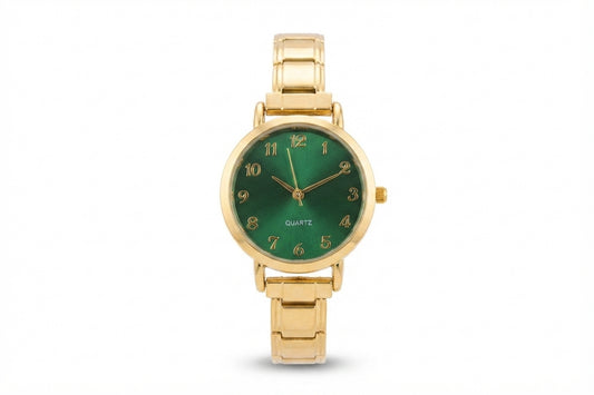 Gold Link Round Green Crystal Marker Italian Watch