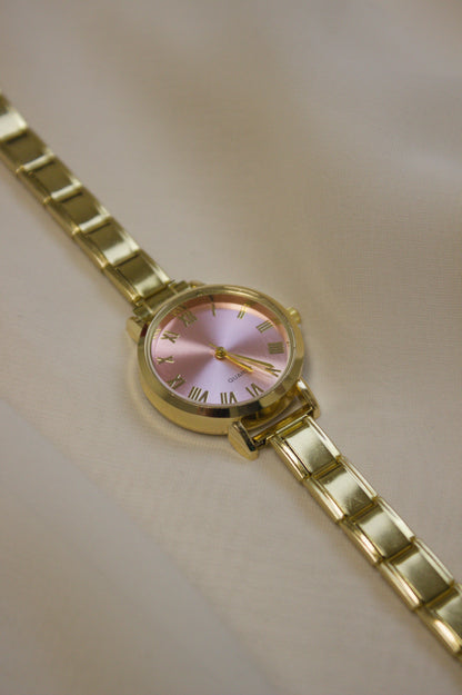 Gold Link Round Pink Roman Numeral Italian Watch