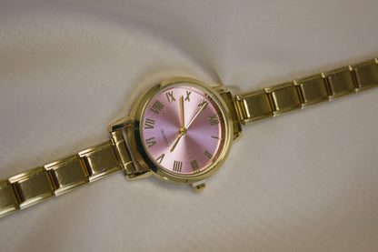 Gold Link Round Pink Roman Numeral Italian Watch (v2)
