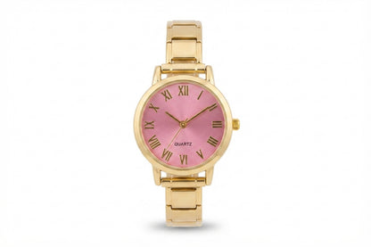 Gold Link Round Pink Roman Numeral Italian Watch (v2)