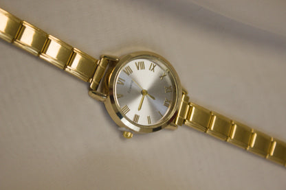 Gold Link Round Silver Full Roman Numeral Italian Watch