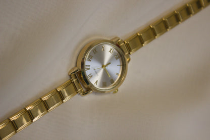 Gold Link Round Silver Full Roman Numeral Italian Watch