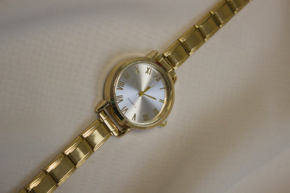 Gold Link Round Silver Full Roman Numeral Italian Watch