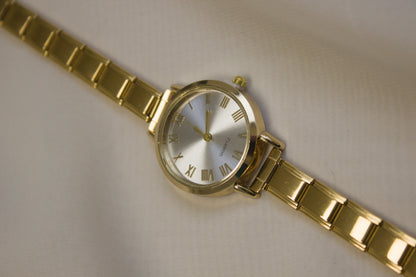 Gold Link Round Silver Full Roman Numeral Italian Watch