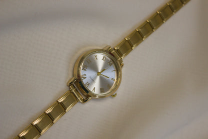 Gold Link Round Silver Full Roman Numeral Italian Watch