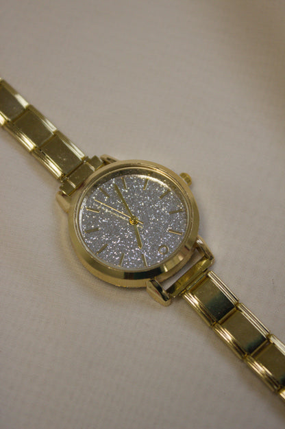 Gold Link Round Silver Glitter Dial Italian Watch
