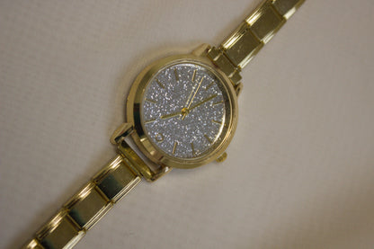 Gold Link Round Silver Glitter Dial Italian Watch