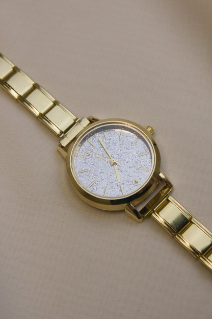 Gold Link Round Silver Glitter Dial Italian Watch