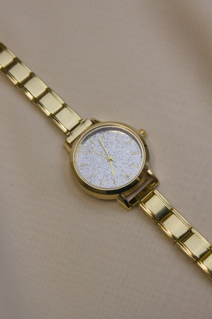 Gold Link Round Silver Glitter Dial Italian Watch