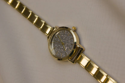 Gold Link Round Silver Glitter Dial Italian Watch