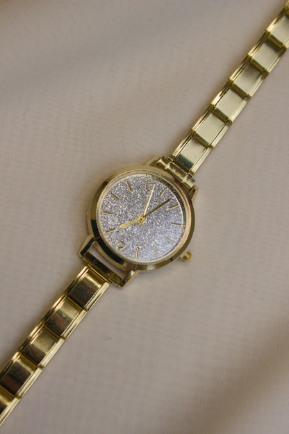 Gold Link Round Silver Glitter Dial Italian Watch