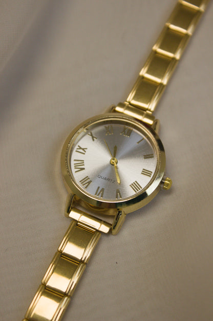 Gold Link Round Silver Roman Numeral Italian Watch