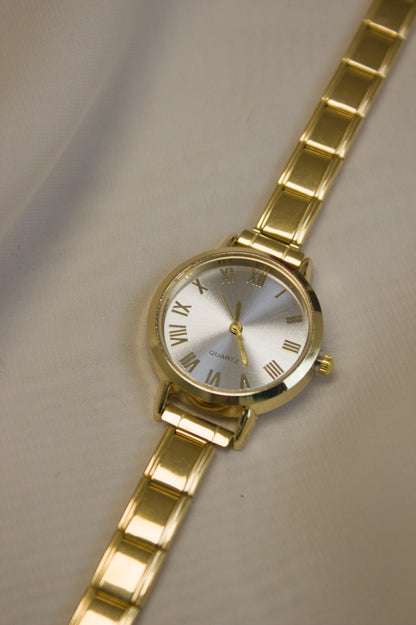 Gold Link Round Silver Roman Numeral Italian Watch