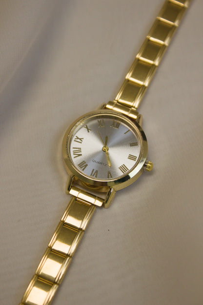 Gold Link Round Silver Roman Numeral Italian Watch