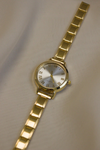Gold Link Round Silver Roman Numeral Italian Watch
