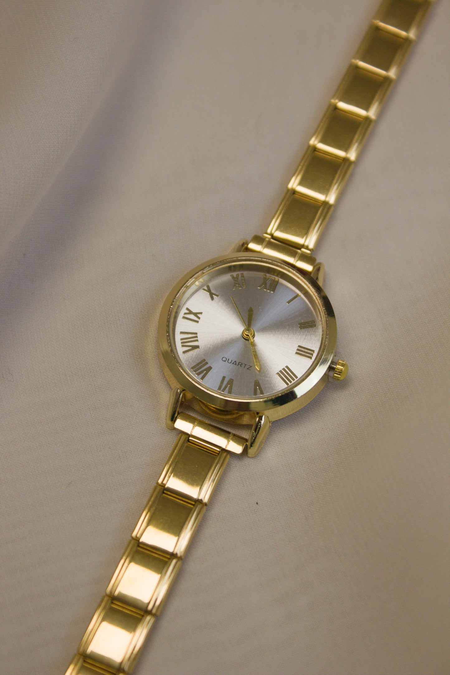 Gold Link Round Silver Roman Numeral Italian Watch