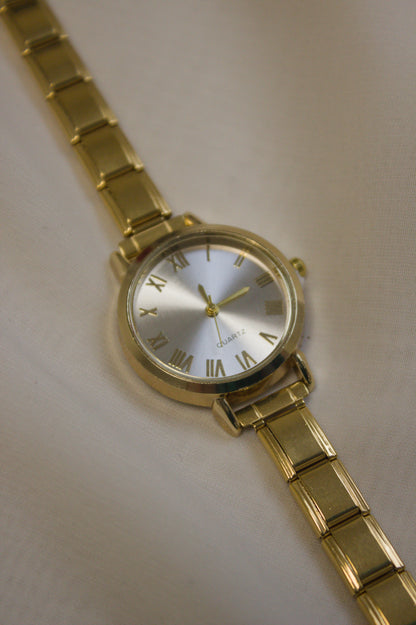 Gold Link Round Silver Roman Numeral Italian Watch