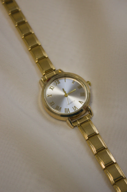 Gold Link Round Silver Roman Numeral Italian Watch