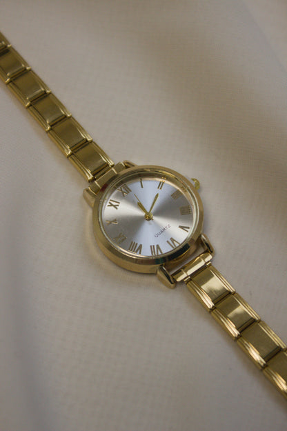 Gold Link Round Silver Roman Numeral Italian Watch