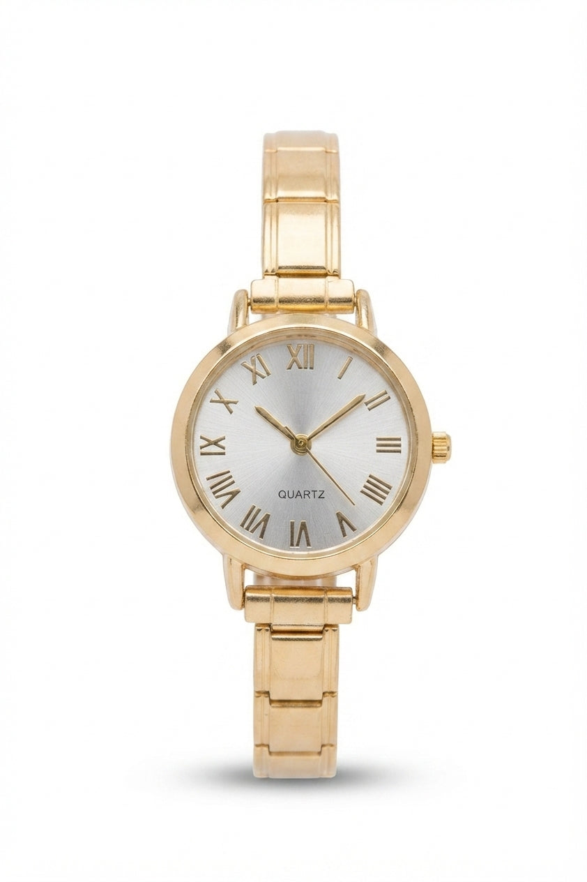 Gold Link Round Silver Roman Numeral Italian Watch