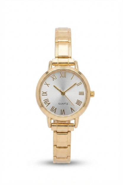 Gold Link Round Silver Roman Numeral Italian Watch