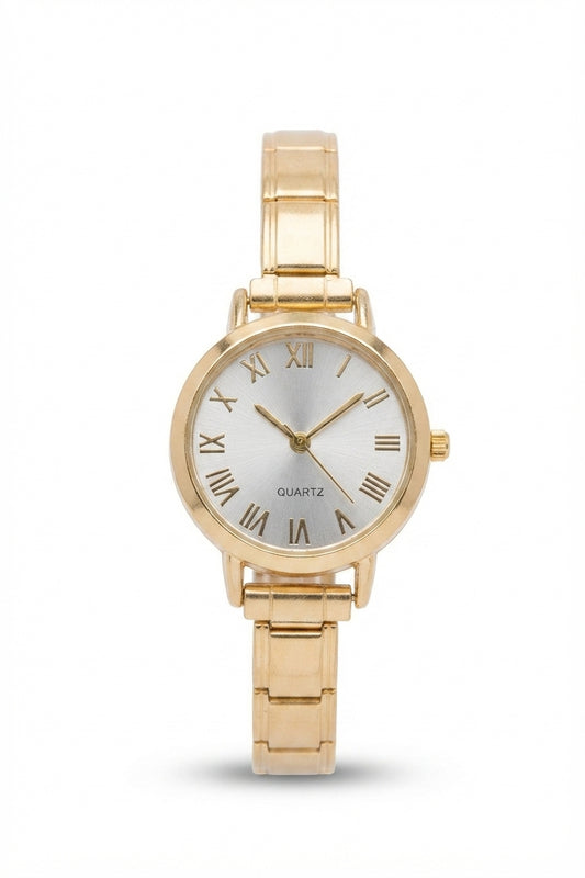 Gold Link Round Silver Roman Numeral Italian Watch