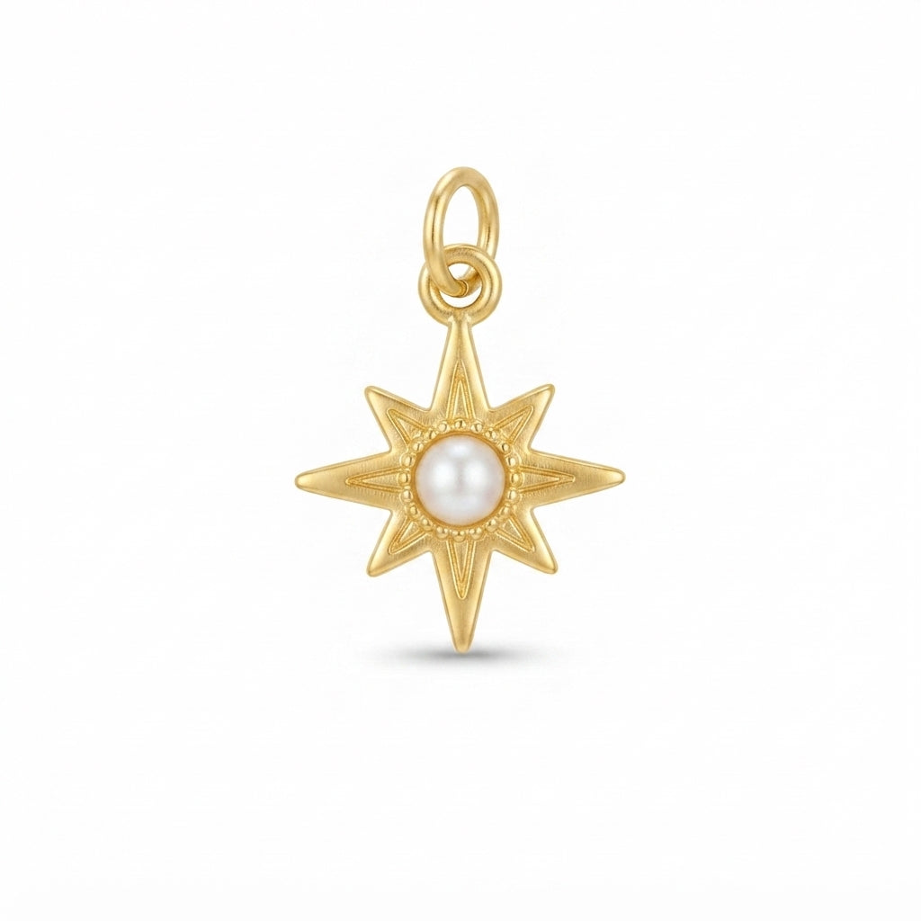 Gold Pearl Star Charm