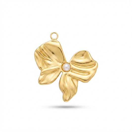 Gold Pearl Textured Bow Charm