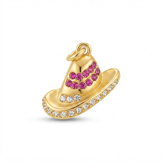 Gold Pink Crystal Cowboy Hat Charm