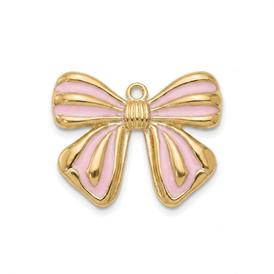 Gold Pink Enamel Bow Charm