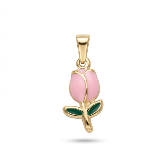 Gold Pink Enamel Tulip Charm