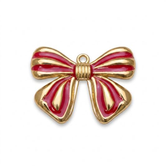 Gold Red Enamel Bow Charm