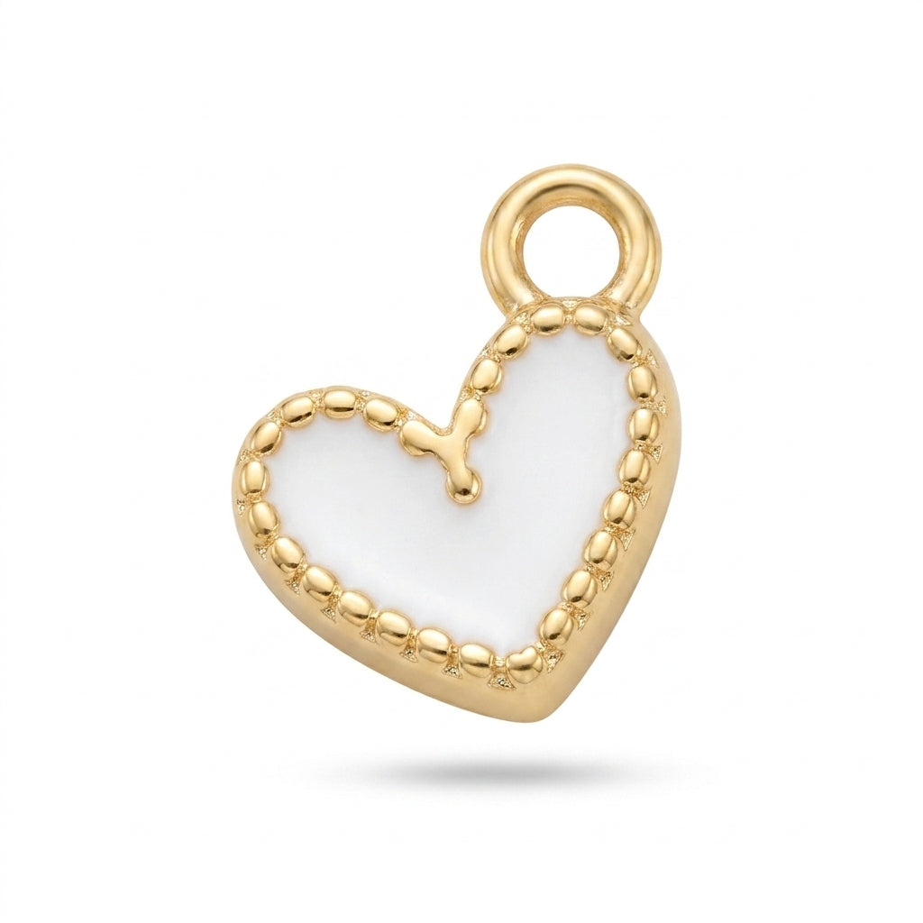Gold White Enamel Heart Charm