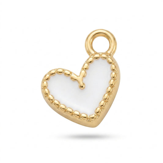 Gold White Enamel Heart Charm