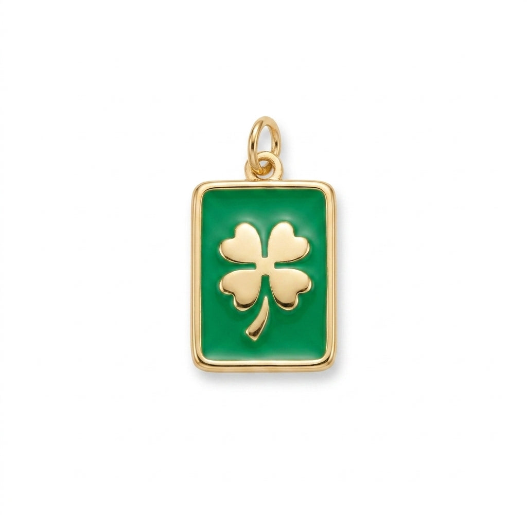 Green Enamel Clover Rectangle Charm