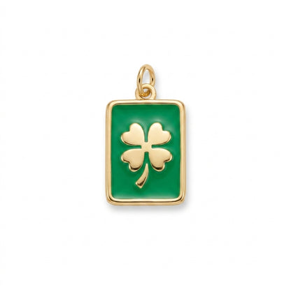 Green Enamel Clover Rectangle Charm