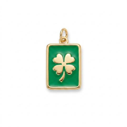Green Enamel Clover Rectangle Charm