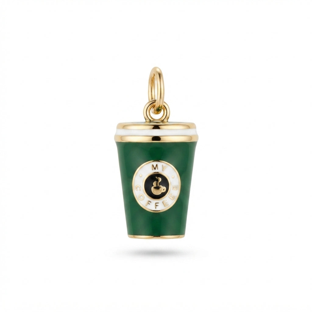 Green Enamel Coffee Cup Charm