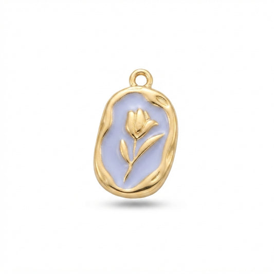 Light Blue Enamel Tulip Medallion Charm