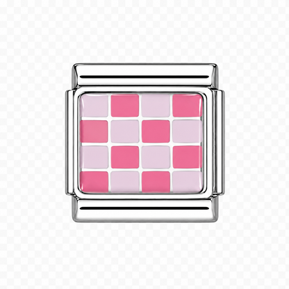Light and dark pink checkers Italian Charm — Silver